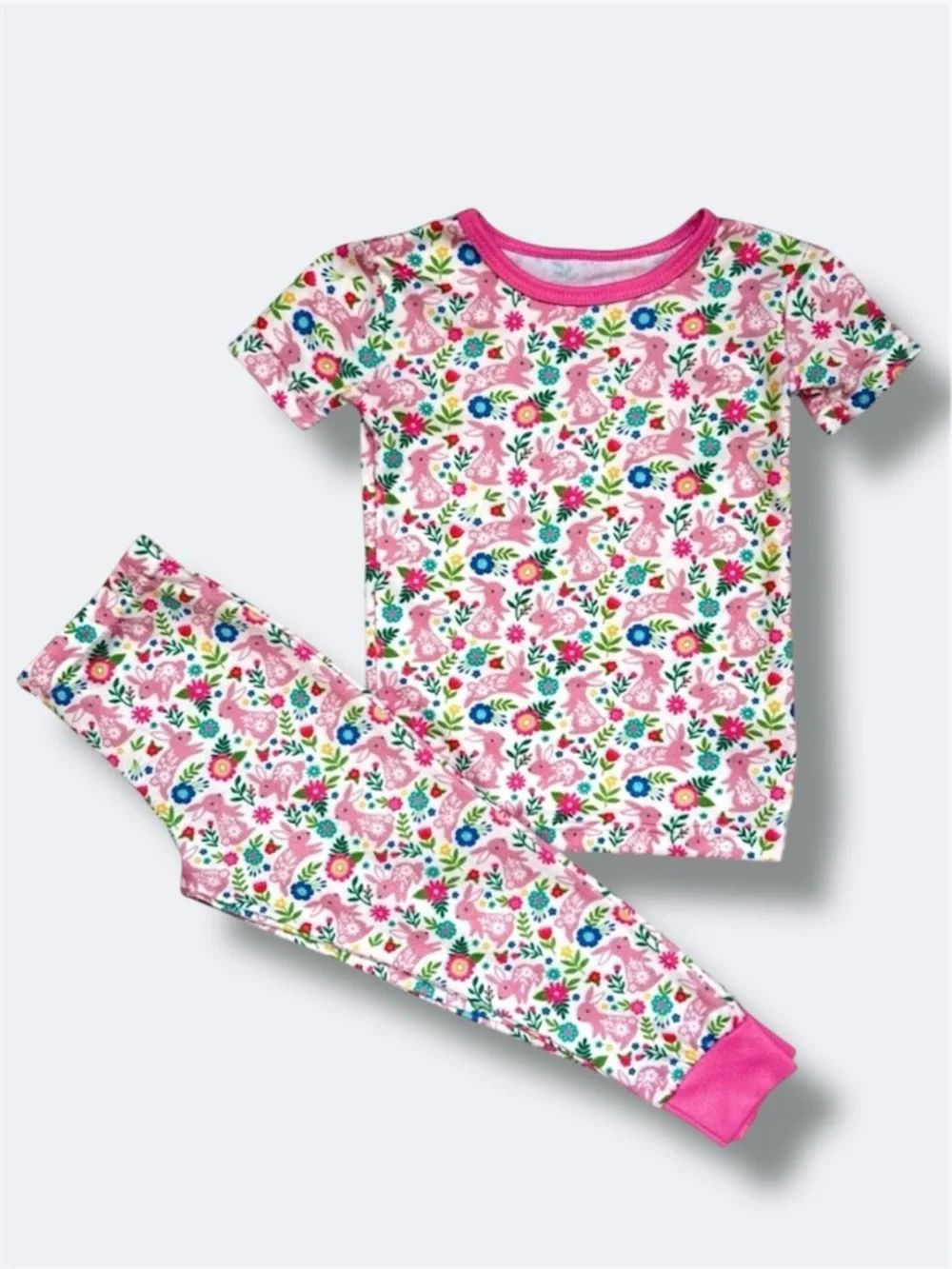 Mia & Co Bunny Floral Pajama Set 2T Pink Easter Spring Kids Sleepwear